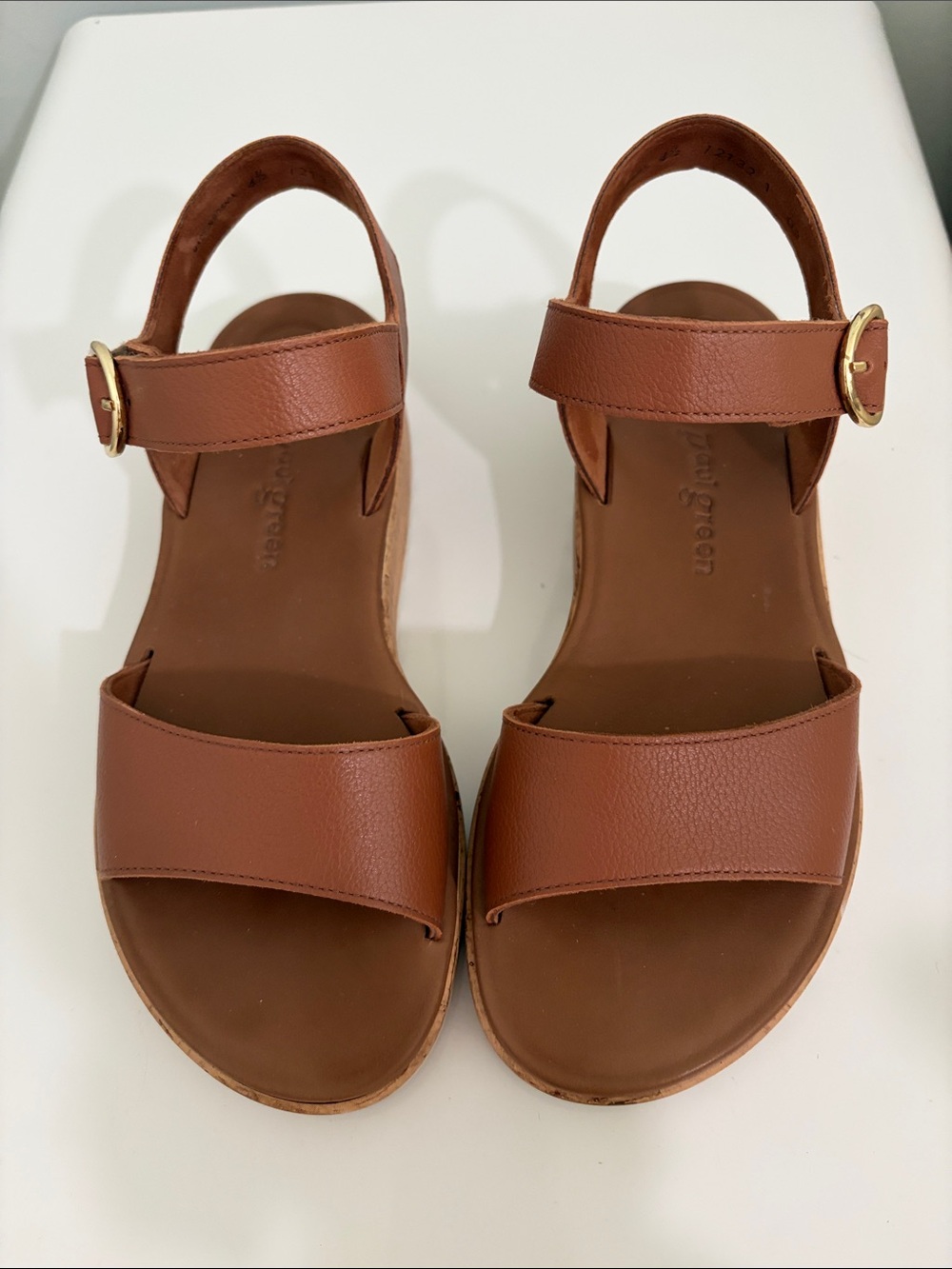 EUC PAUL GREEN Tippi Ankle Strap Platform Wedge Sandal In Cognac Leather Size 7 - Picture 4 of 6